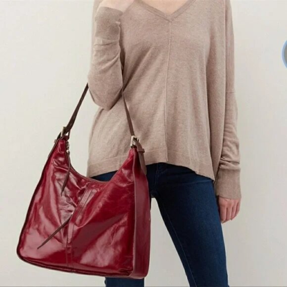 HOBO Marley Red Raspberry Burgundy Distressed Leather Shoulder Bag - Picture 10 of 10